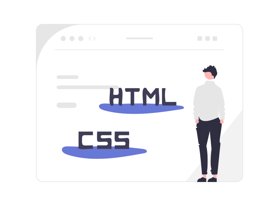 Ein Mann steht vor einen Bildschirm auf dem HTML und CSS steht