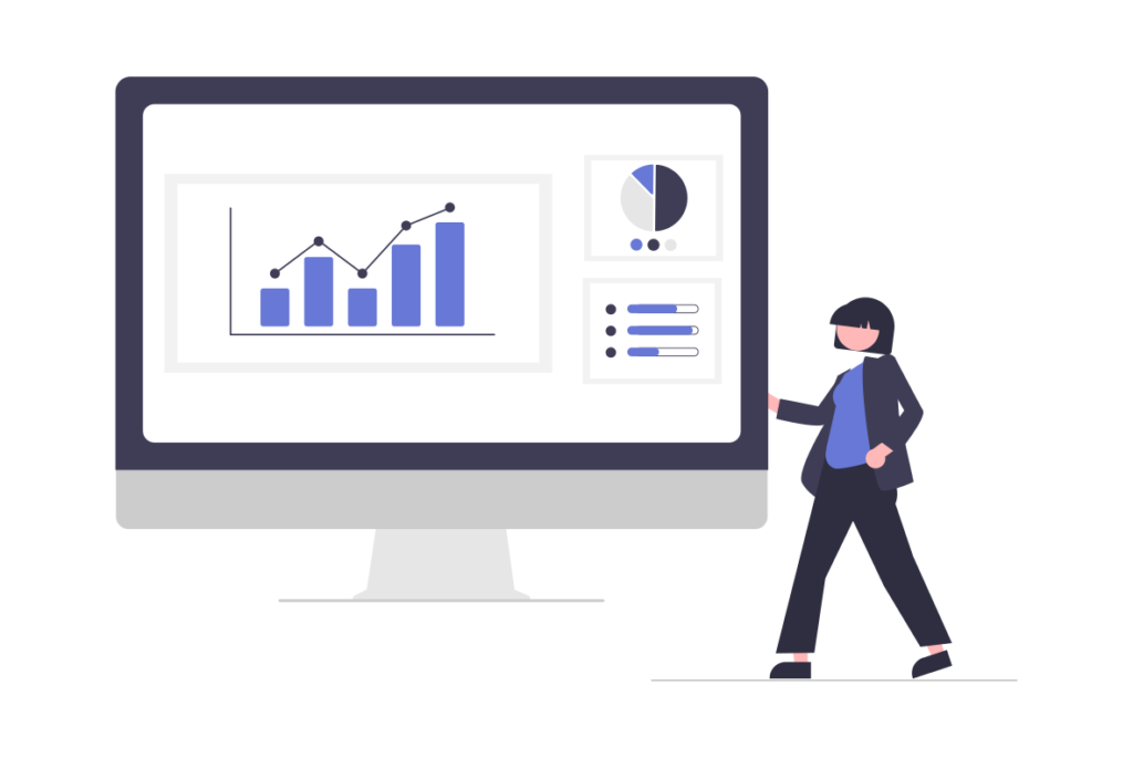 Ein Bildschirm mit Charts und Analysen