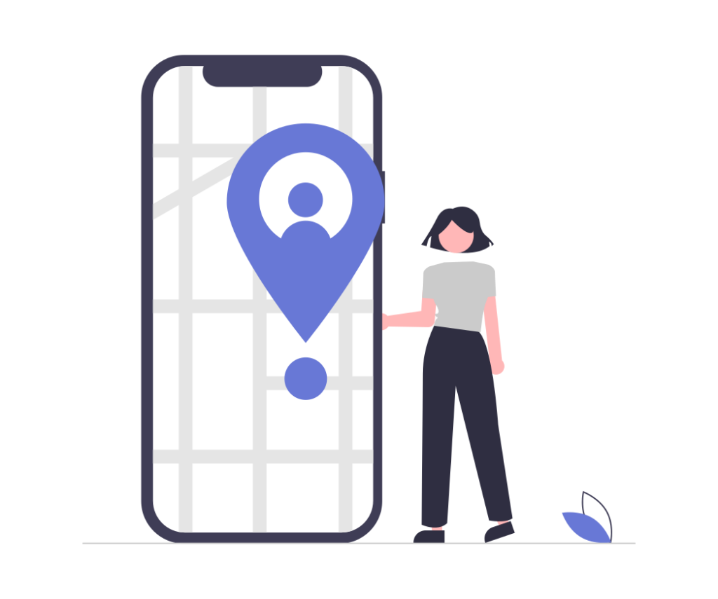 Eine Frau sieht den Standort eines Unternehmens auf einer Map